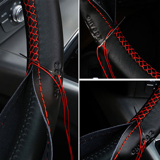 Leather Steering Wheel Cover With Needles and Thread