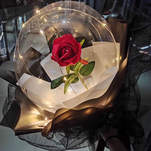 LED White Rose Bubble Balloon Flower Bouquet Kit UK *Valentines Gift