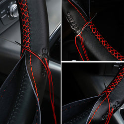 Leather Steering Wheel Cover With Needles and Thread